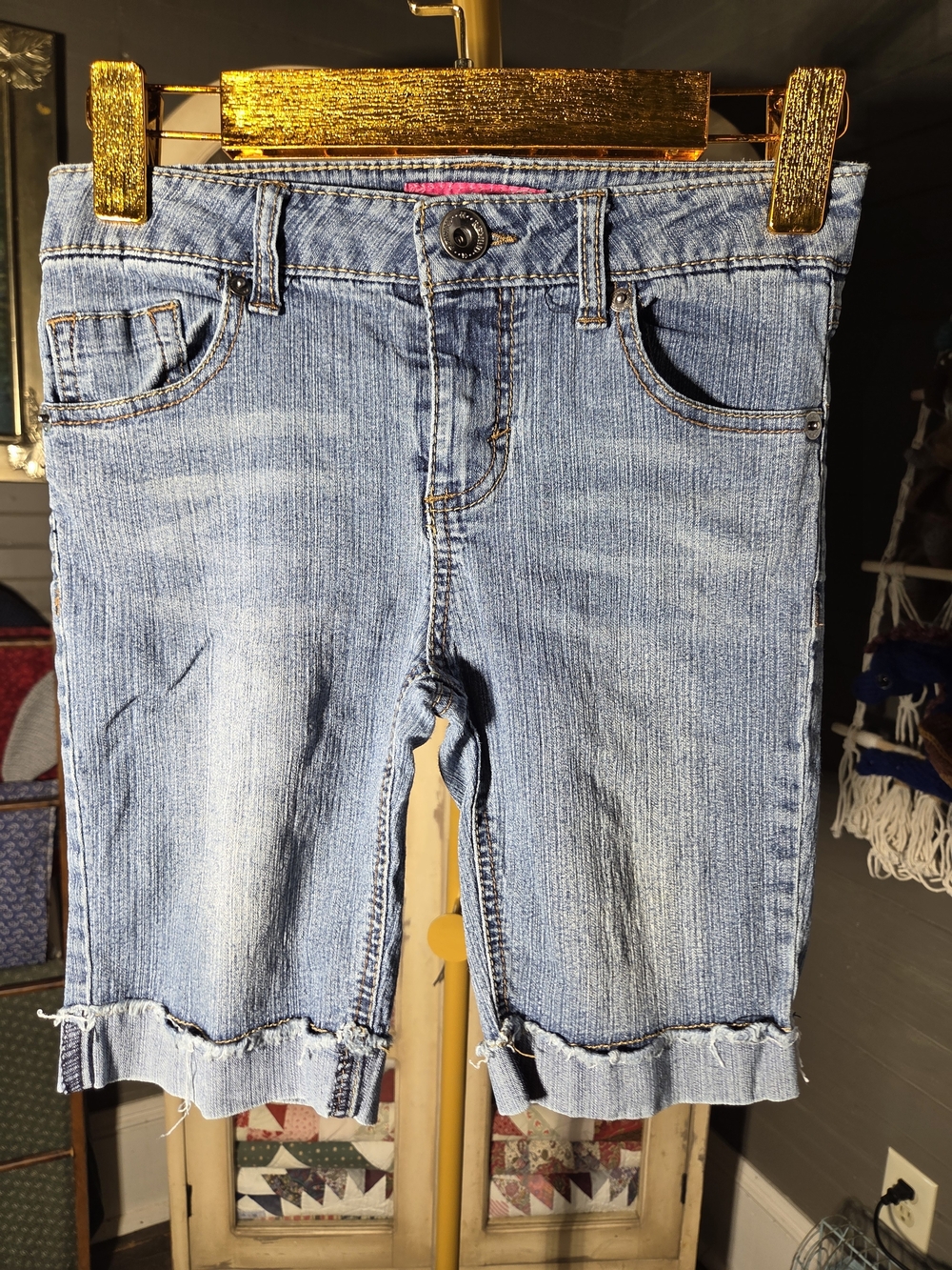 Rewind Light Blue Distressed Denim Kids Shorts 12" Waist 8" Rise